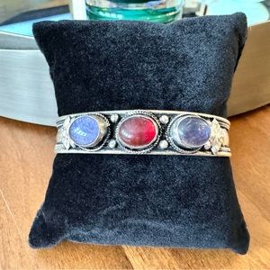 Artisan Nepal Buddhist Bangle Cuff Bracelet - purple and red